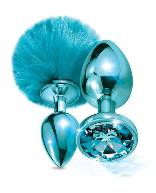 Global Novelties Nixie Metal Butt Plug Set Pom Pom and Jewel Blue Metallic at $23.99