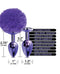 Nixie Metal Butt Plug Set with purple pom pom and jewel, featuring tapered design and aluminum alloy construction.
