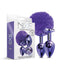 Nixie Metal Butt Plug Set with Pom Pom tail and Faux Jewel, featuring sleek purple metallic design and packaging.