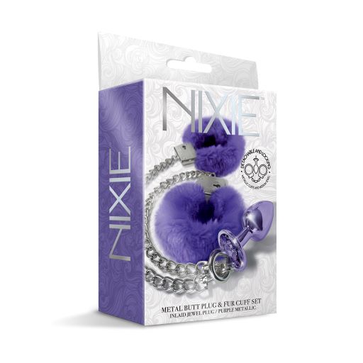 Nixie Metal Plug and Furry Cuff Set Purple