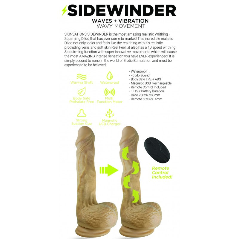 HOTT Products Skinsations Sidewinder 10 Functions Realistic Vibrating Dildo with Remote Control at $79.99