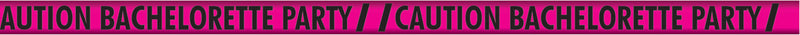 Pink bachelorette party caution tape with black print by Hott Products Unlimited, 100 feet long for wild party atmosphere.