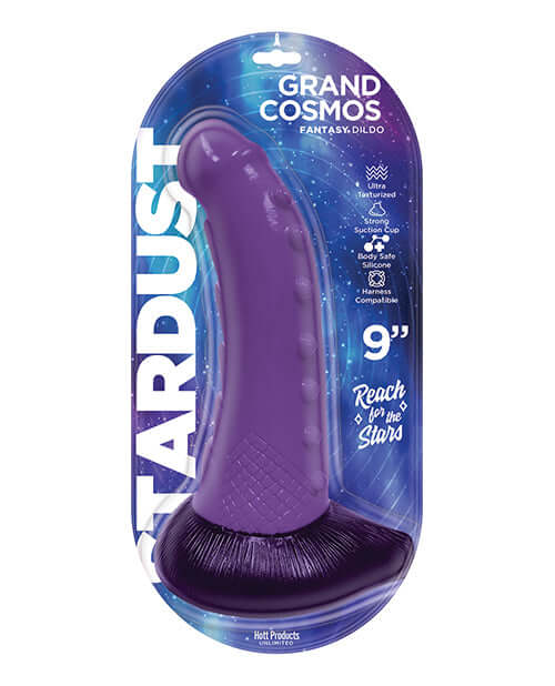 Stardust Grand Cosmos 9-Inch Purple Silicone Dildo in Packaging | Harness Compatible Sex Toy