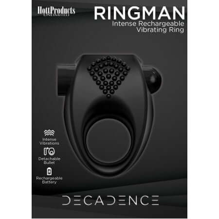 HOTT Products Decadence Ringman Vibrating Cock Ring Black at $44.99