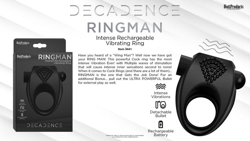 HOTT Products Decadence Ringman Vibrating Cock Ring Black at $44.99