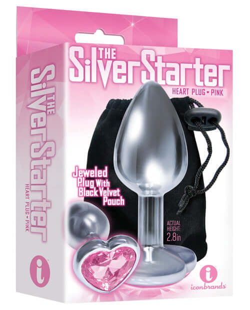 Icon Brands Silver Starter Heart Bejeweled Steel Plug with Pink Stone at $9.99