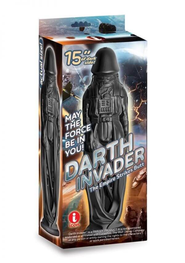 Massive Darth Invader 15-Inch Dildo Packaging with "May the Force Be in You" Slogan from Icon Brands