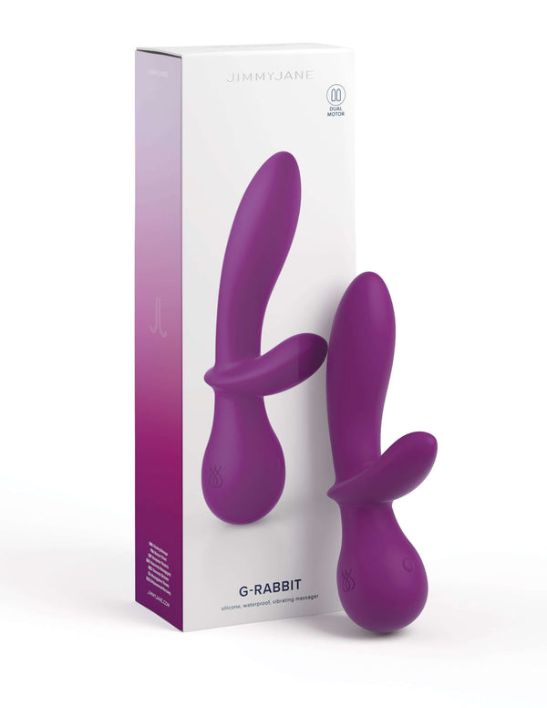 JimmyJane G-Rabbit Vibrator Purple, ergonomic dual motor, ideal for G-spot and clitoral stimulation, waterproof flexible rabbit vibrator.