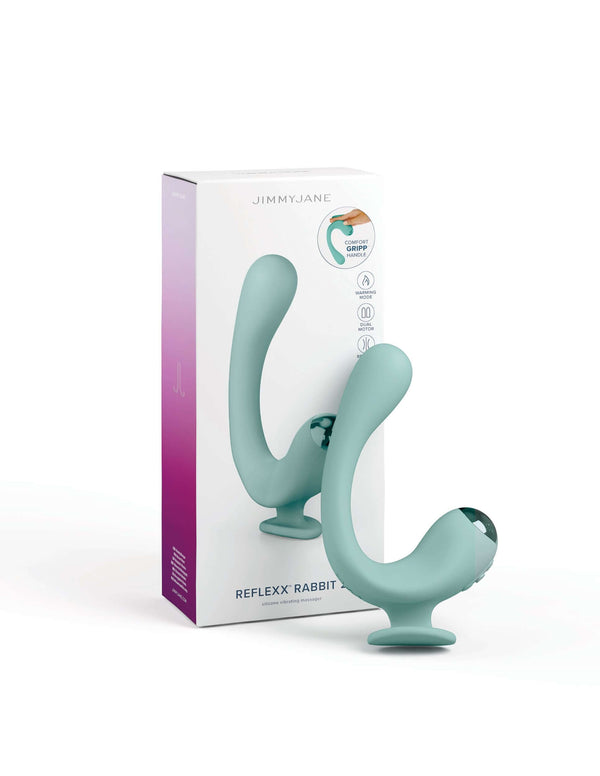 JimmyJane Reflexx Rabbit Vibrator 2 with packaging from Pipedream Products, designed for dual G-spot and clitoral stimulation.