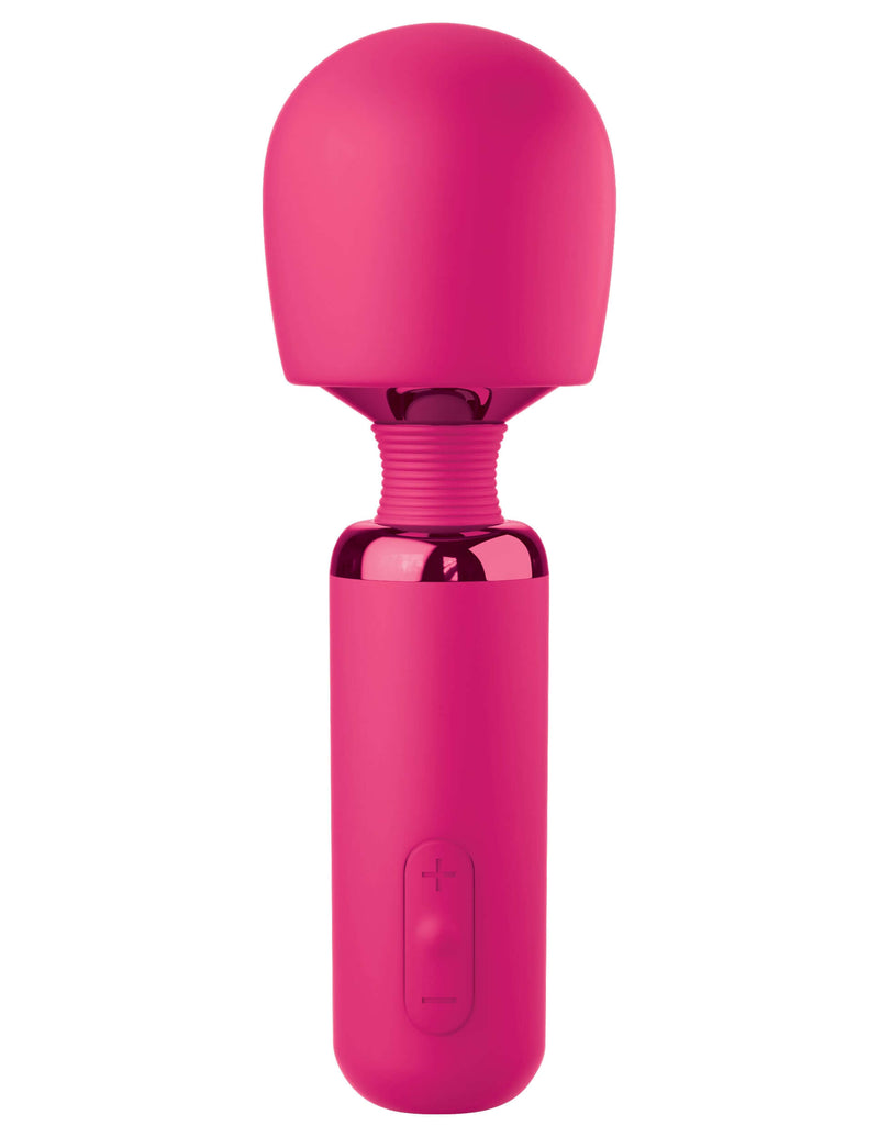 Pink JimmyJane Exona Body Wand massager with flexible head and ergonomic design for deep, rumbly vibrations.