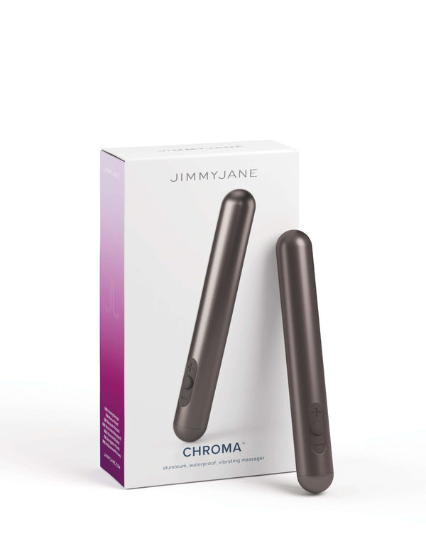 JimmyJane Chroma Space Gray Bullet Vibrator in packaging - powerful and sleek design with multiple vibration modes and intensity levels