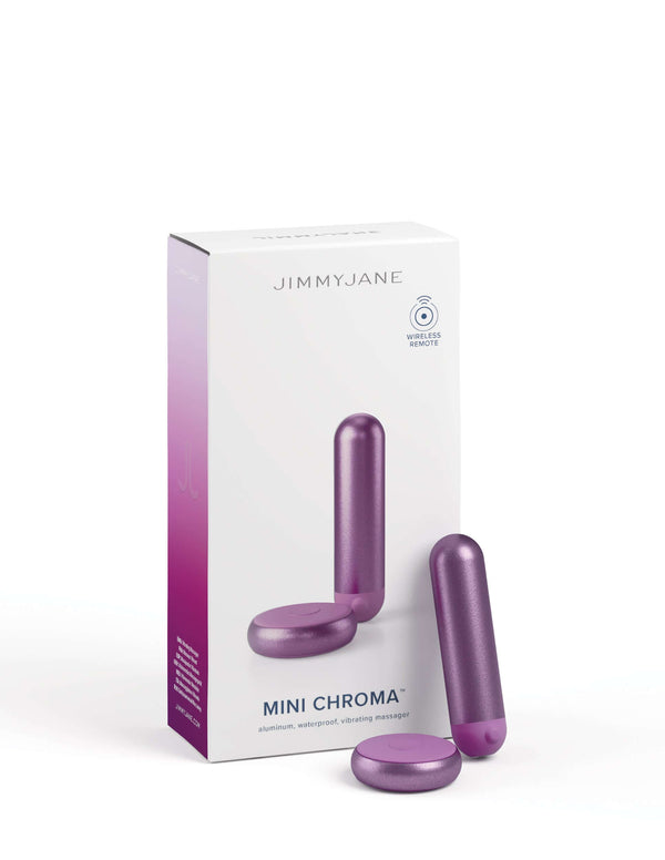 JimmyJane Mini Chroma Wireless Remote Purple Bullet Vibrator in packaging from Pipedream Products