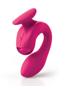 JimmyJane Dual Gripp Clitoral and G-Spot Vibrator with dual motor design and finger holder for easy control in vibrant pink.