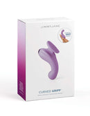 JimmyJane Curved Gripp vibrator in packaging, featuring a purple curved design for G-spot or prostate stimulation, from Pipedream Products.