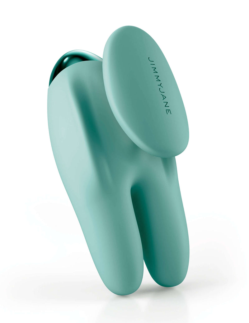 JimmyJane Form 2 Gripp 2 Prong Green Vibrator with innovative holder for easy maneuverability and enhanced pleasure.