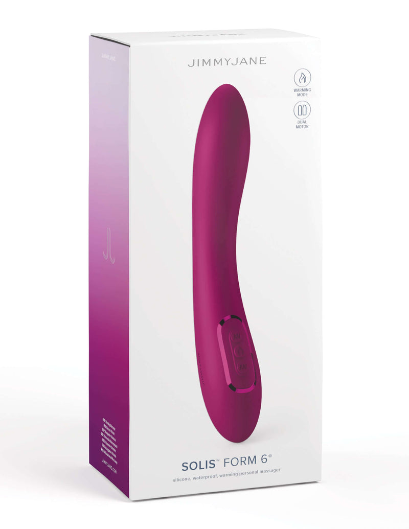 Box of JimmyJane Solis Form 6 Vibrator showcasing its ergonomic design and smooth silicone exterior for sensational pleasure.