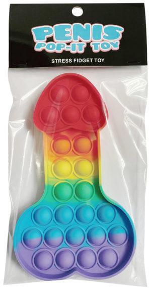 Colorful Penis Pop-It Toy in packaging for stress relief and fun, featuring bubble pop design for adults.