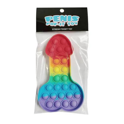 Colorful Penis Pop-It Toy in packaging, a fun stress fidget toy for adults with satisfying bubble pops.