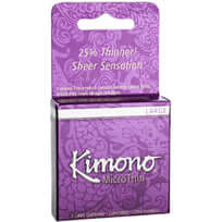Kimono MicroThin Large Condoms 3 Pack box for superior fit and ultimate sensitivity.