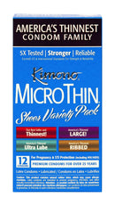 Kimono Micro Thin Sheer Variety Pack Condoms 12-Pack featuring ultra-thin, ribbed, and large options for heightened pleasure and protection