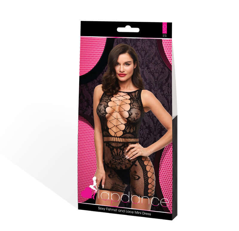 LAPDANCE SEXY FISHNET & LACE MINI DRESS BLACK O/S-2