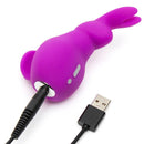 Purple Happy Rabbit Mini Ears Clitoral Vibrator with USB charger, featuring soft silicone ears and 12 vibration modes.