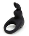 Happy Rabbit Rechargeable Cock Ring in black with bunny ears designed for shared pleasure and powerful vibrations.