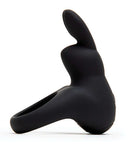 Happy Rabbit Rechargeable Rabbit Cock Ring in black, featuring a stretchy loop and bunny ears for powerful vibrations.
