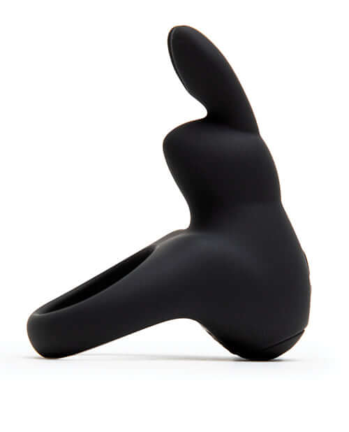 Happy Rabbit Rechargeable Rabbit Cock Ring in black, featuring a stretchy loop and bunny ears for powerful vibrations.