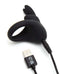 Happy Rabbit Rechargeable Rabbit Cock Ring in black with USB charging cable for enhanced pleasure and powerful vibrations.