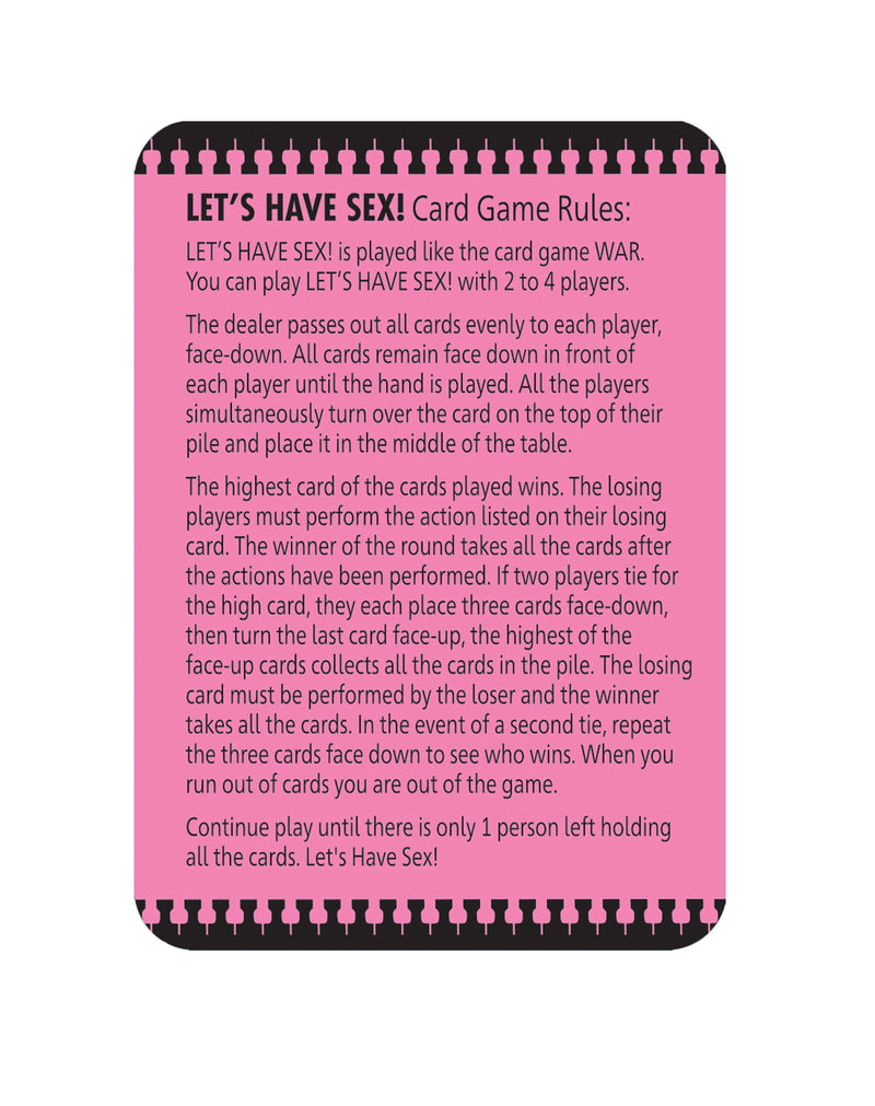 Let's Have Sex Card Game Rule Sheet detailing gameplay and instructions