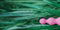 Adrien Lastic 2X double-ended vibrator in pink resting on green grass, ideal for couple's intimate play.