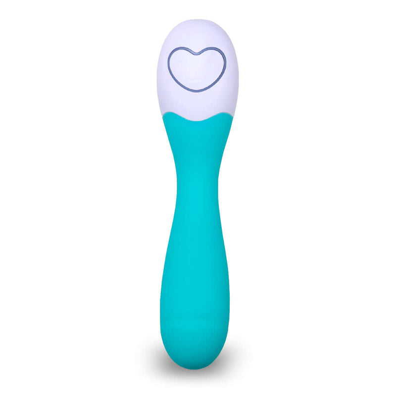 OhMiBod Lovelife Cuddle 13-function Rechargeable Silicone G-Spot Vibrator in turquoise with heart detail