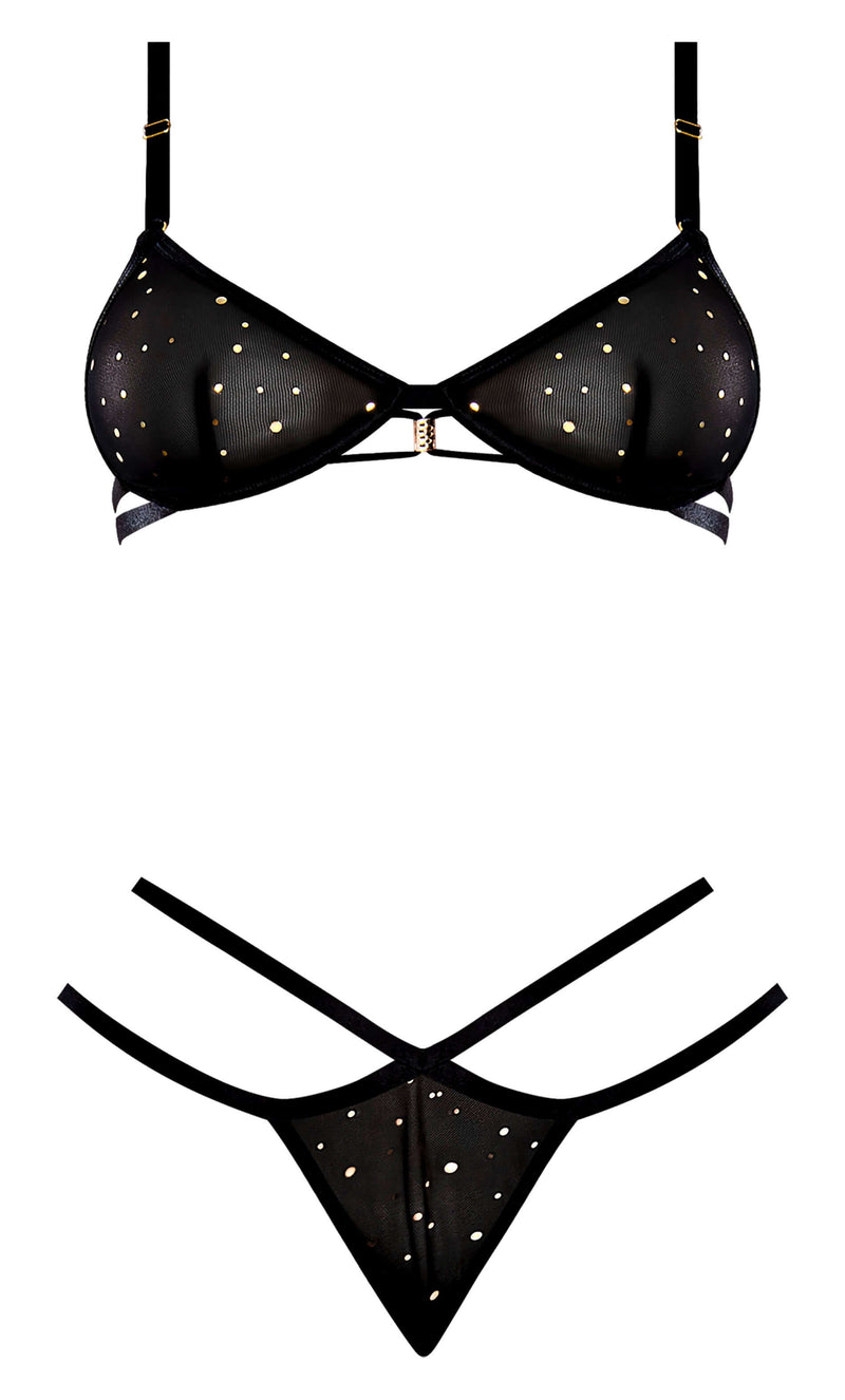 GLITZ & GLAM BRA & THONG SET BLACK S/M-1