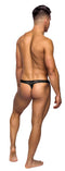 Model wearing Male Power Bong Thong L XL Black from the back, showcasing its stylish floral lace design.