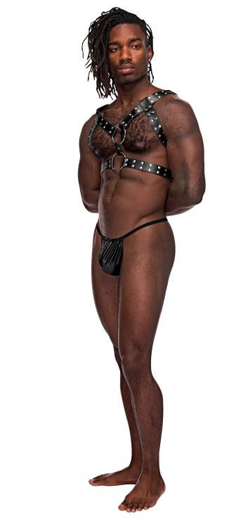 Male Power Lingerie Gemini Leather Harness Black O/S Male Power Underwear at $32.99