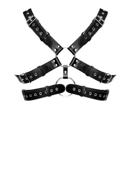 Male Power Lingerie Gemini Leather Harness Black O/S Male Power Underwear at $32.99