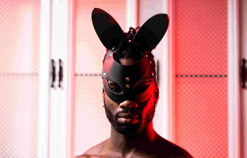 PU LEATHER BUNNY MASK BLACK OS-2