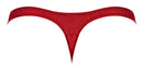 Red Nylon Lycra Pull-Tab Thong by Male Power with front opening for added sensuality and comfort, ideal for special occasions.