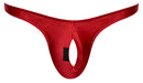 Red Nylon Lycra Pull-Tab Thong by Male Power with front opening for quick access, ideal for bridal showers and special occasions.