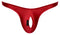 Red Nylon Lycra Pull-Tab Thong by Male Power with front opening for quick access, ideal for bridal showers and special occasions.
