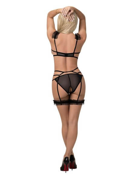 Magic Silk Lingerie Ruffled Bra, Garter and Panty Black 2XL from Magic Silk Lingerie at $27.99
