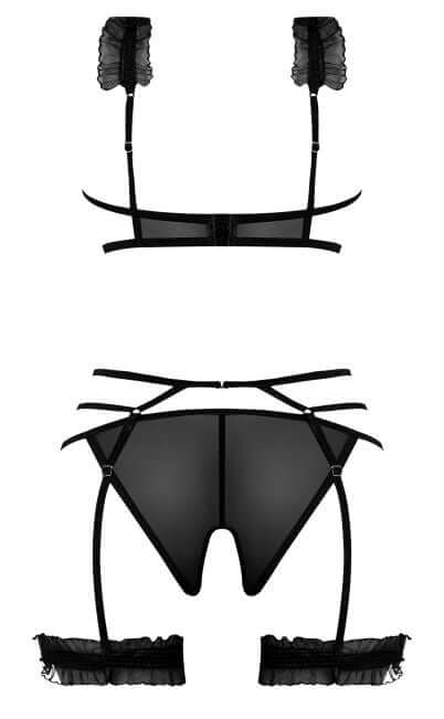 Magic Silk Lingerie Ruffled Bra, Garter and Panty Black 2XL from Magic Silk Lingerie at $27.99