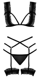 Magic Silk Lingerie Ruffled Bra, Garter and Panty Black 2XL from Magic Silk Lingerie at $27.99