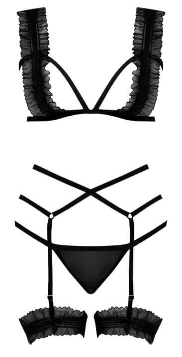 Magic Silk Lingerie Ruffled Bra, Garter and Panty Black 2XL from Magic Silk Lingerie at $27.99