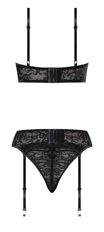 Ooh La Lace Demi Bra, Garter and Tanga Black 2XL from Exposed Line Magic Silk Lingerie