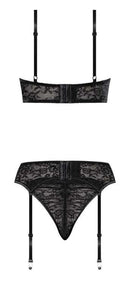 Ooh La Lace Demi Bra, Garter and Tanga Black S/M from Magic Silk Lingerie