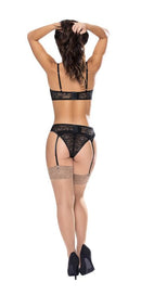 Ooh La Lace Demi Bra, Garter and Tanga Black 2XL from Exposed Line Magic Silk Lingerie