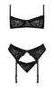 Ooh La Lace Demi Bra, Garter and Tanga Black 2XL from Exposed Line Magic Silk Lingerie