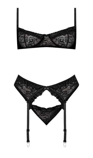 Ooh La Lace Demi Bra, Garter and Tanga Black 2XL from Exposed Line Magic Silk Lingerie